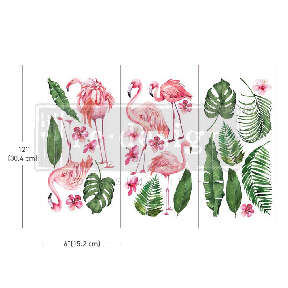 FLAMINGO PINK - 3 sheets - 15cm x 30cm each - Redesign Decor Transfer Decal