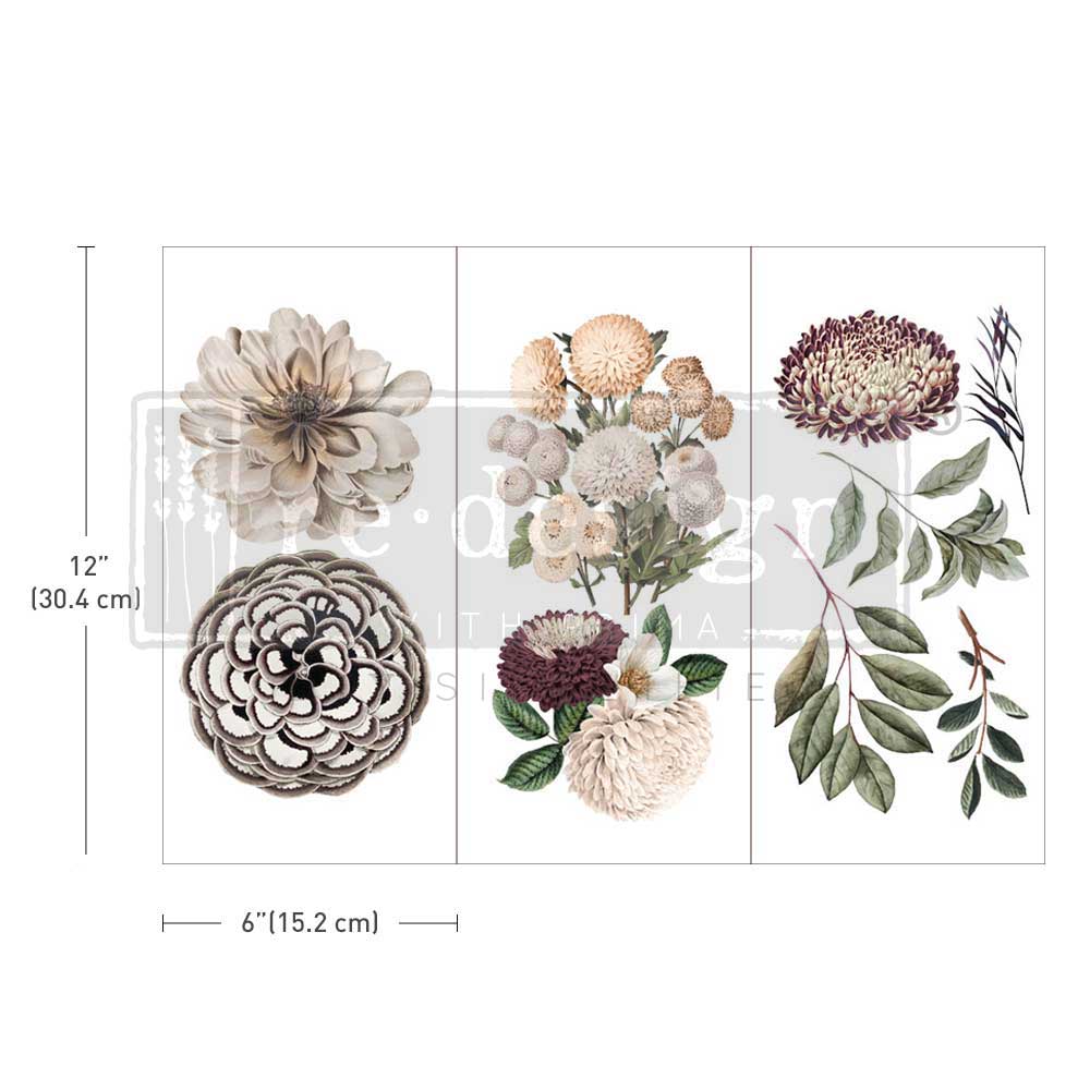 NATURAL FLORA - 3 sheets - 15cm x 30cm each - Redesign Decor Transfer Decal