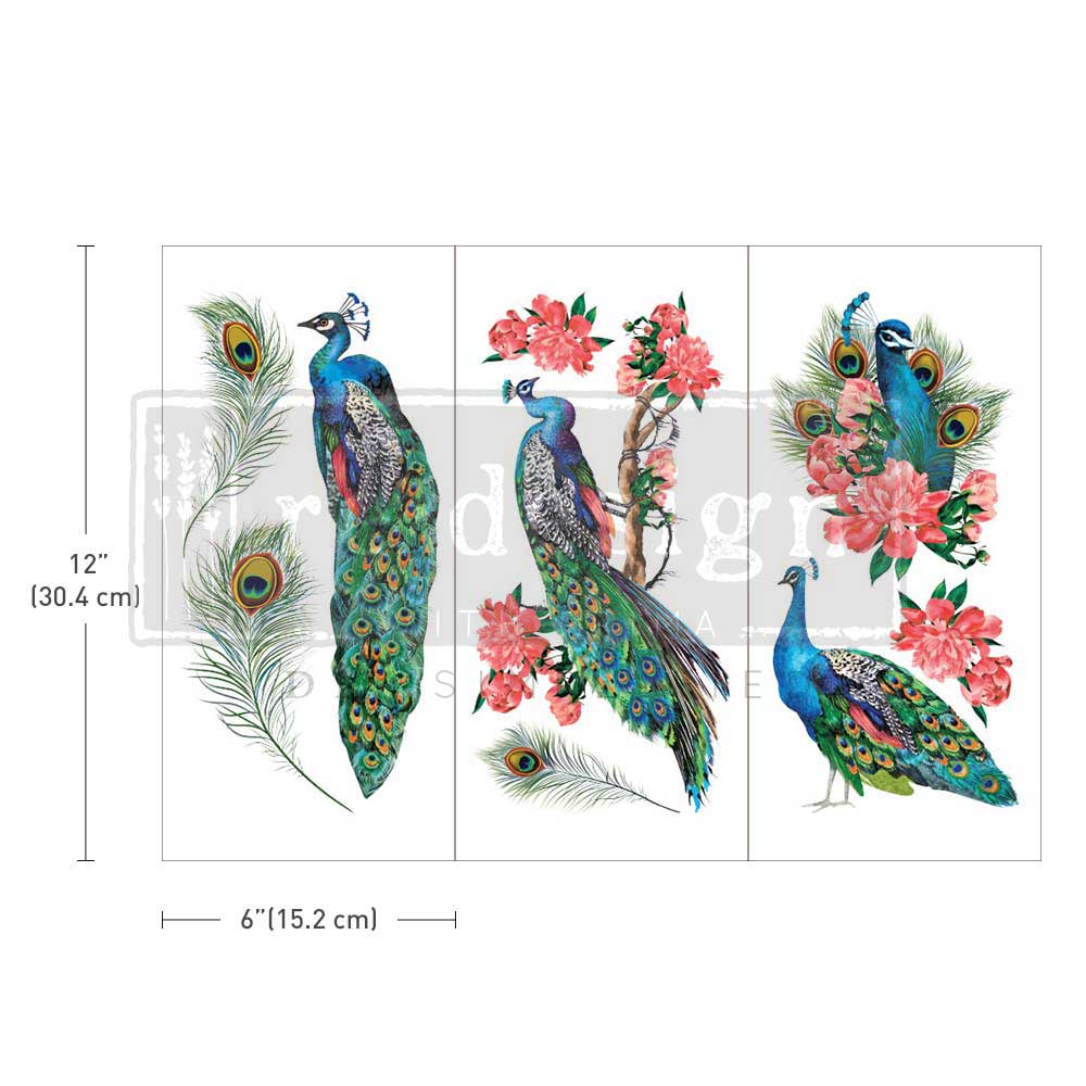 ROYAL PEACOCK - 3 sheets - 15cm x 30cm each - Redesign Decor Transfer Decal
