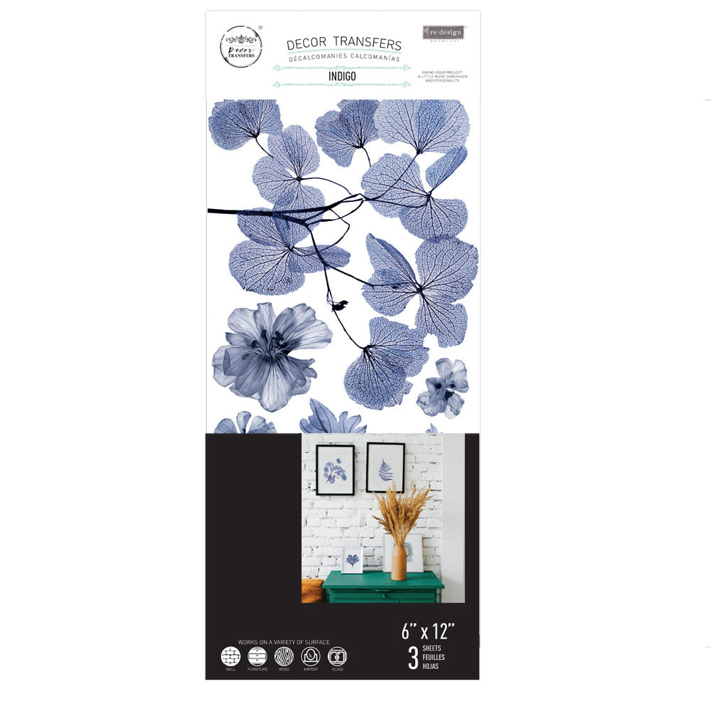 INDIGO - 3 sheets - 15cm x 30cm each - Redesign Decor Transfer Decal