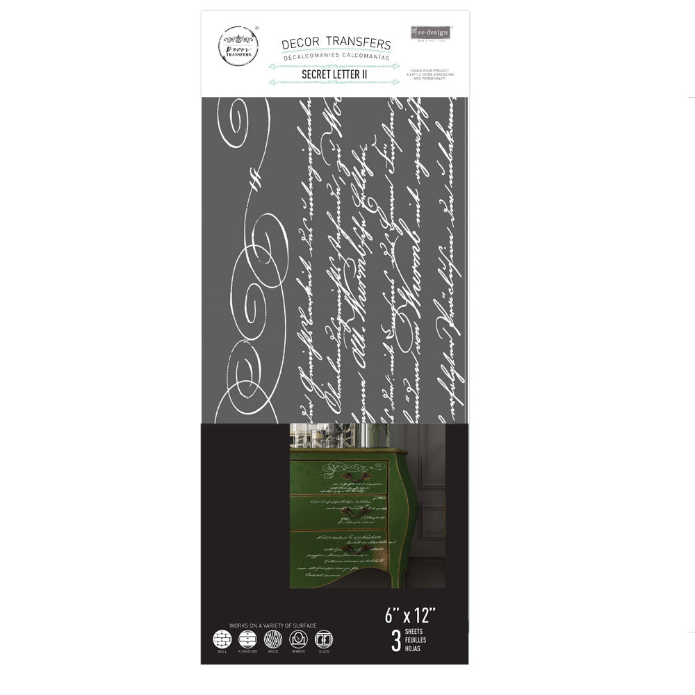 SECRET LETTER II - 3 sheets - 15cm x 30cm each - Redesign Decor Transfer Decal
