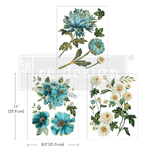 GILDED FLORAL - 3 sheets - 21.5cm x 27.9cm each - Redesign Decor Transfer Decal