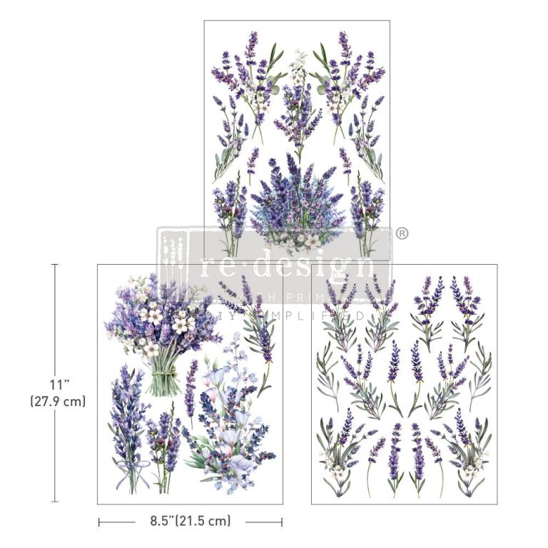 LAVENDER BUNCH - 3 sheets - 21.5cm x 27.9cm each - Redesign Decor Transfer Decal