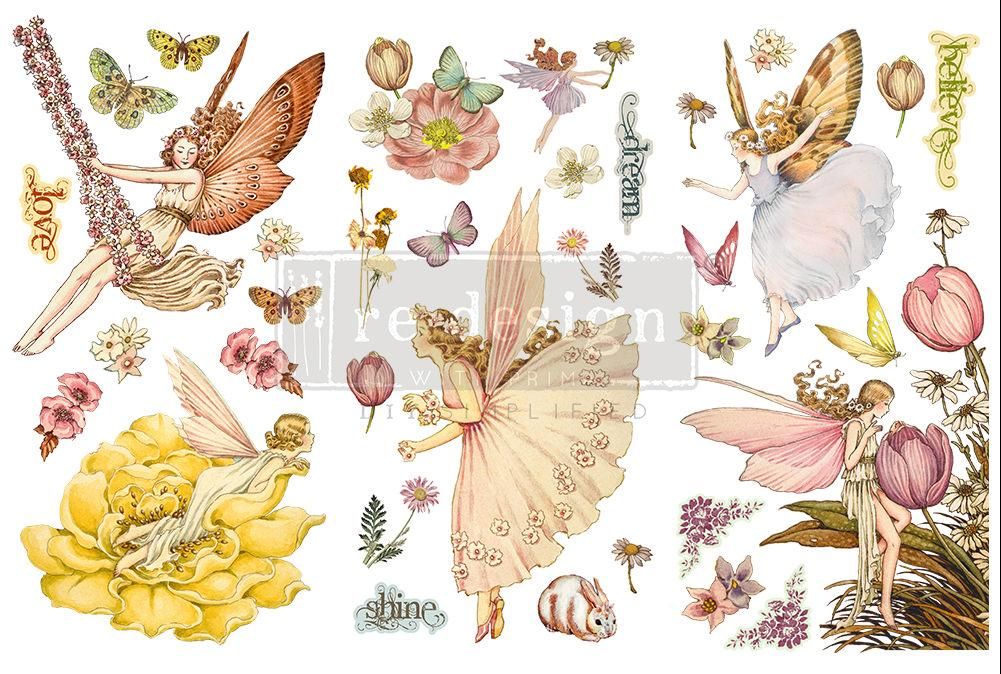 FAIRY FLOWERS - 3 sheets - 6" x 12" each - Redesign Decor Transfer Decal