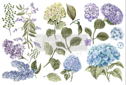 MYSTIC HYDRANGEA - 3 sheets - 6" x 12" each - Redesign Decor Transfer Decal