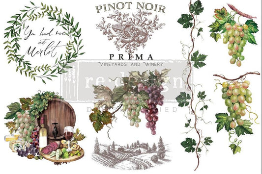 WINE - 3 sheets - 15cm x 30cm each - Redesign Decor Transfer Decal