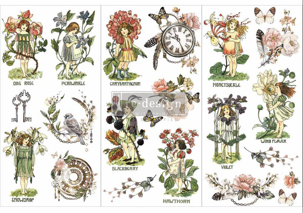 FLOWER CHILDREN - 3 sheets - 15cm x 30cm each - Redesign Decor Transfer Decal