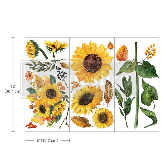 SUNFLOWER AFTERNOON- 3 sheets - 15cm x 30cm each - Redesign Decor Transfer Decal