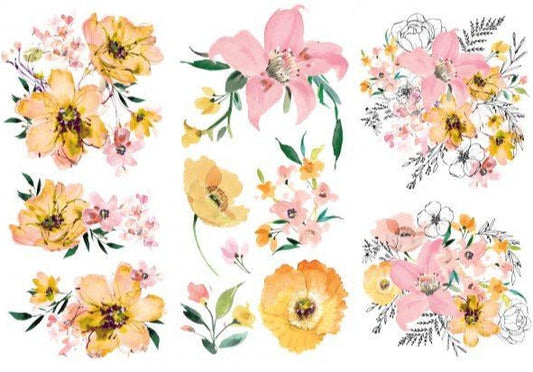 WATERCOLOUR LUSH - 3 sheets - 15cm x 30cm each - Redesign Decor Transfer Decal