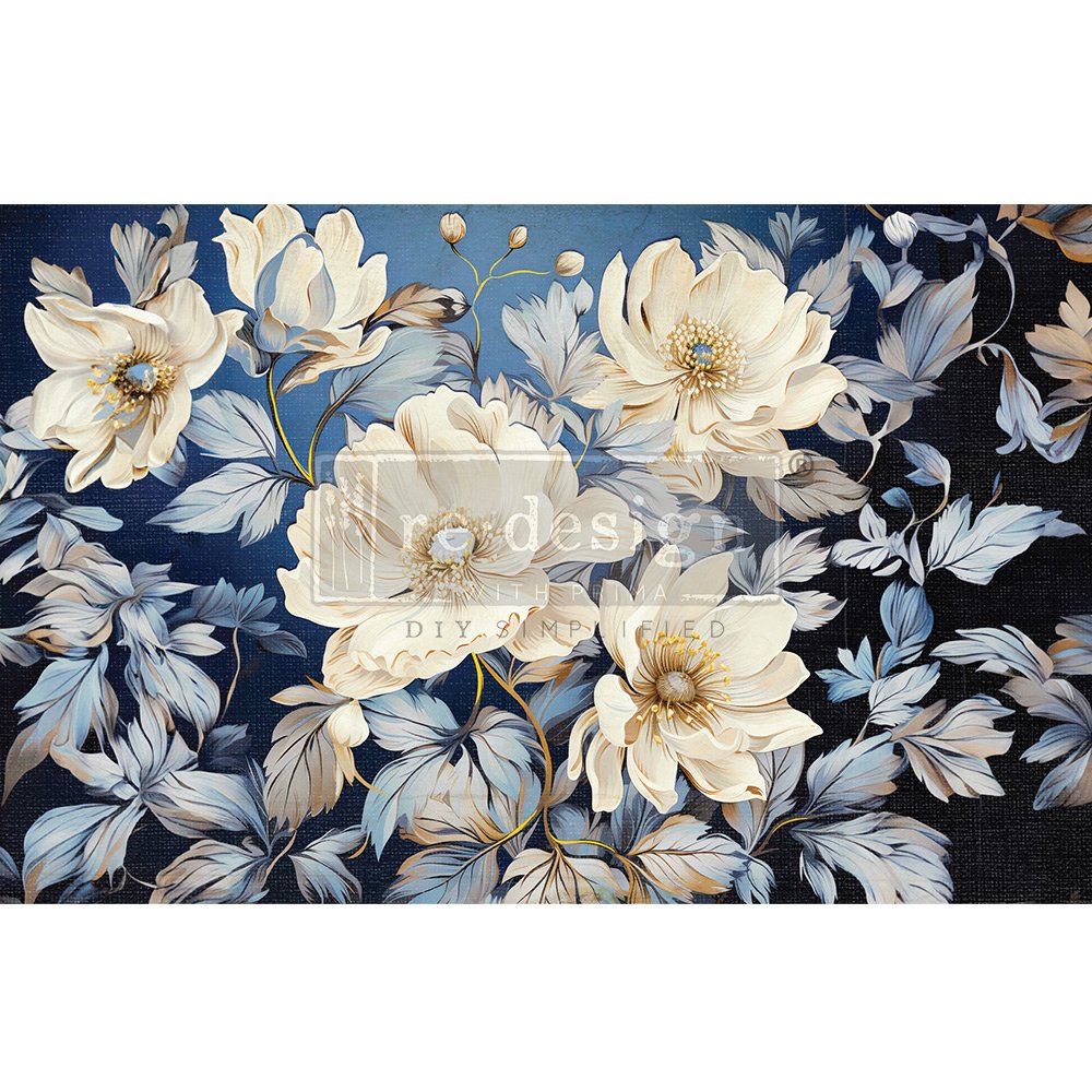 Decoupage Decor Tissue Paper - CERULEAN BLOOMS 1 - 49.5cm x 76.2cm - Re-Design with Prima
